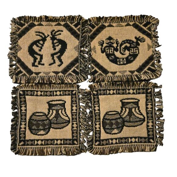 El Paso Saddle Blanket Co Woven Coasters (4) 7" Native American - Picture 1 of 4